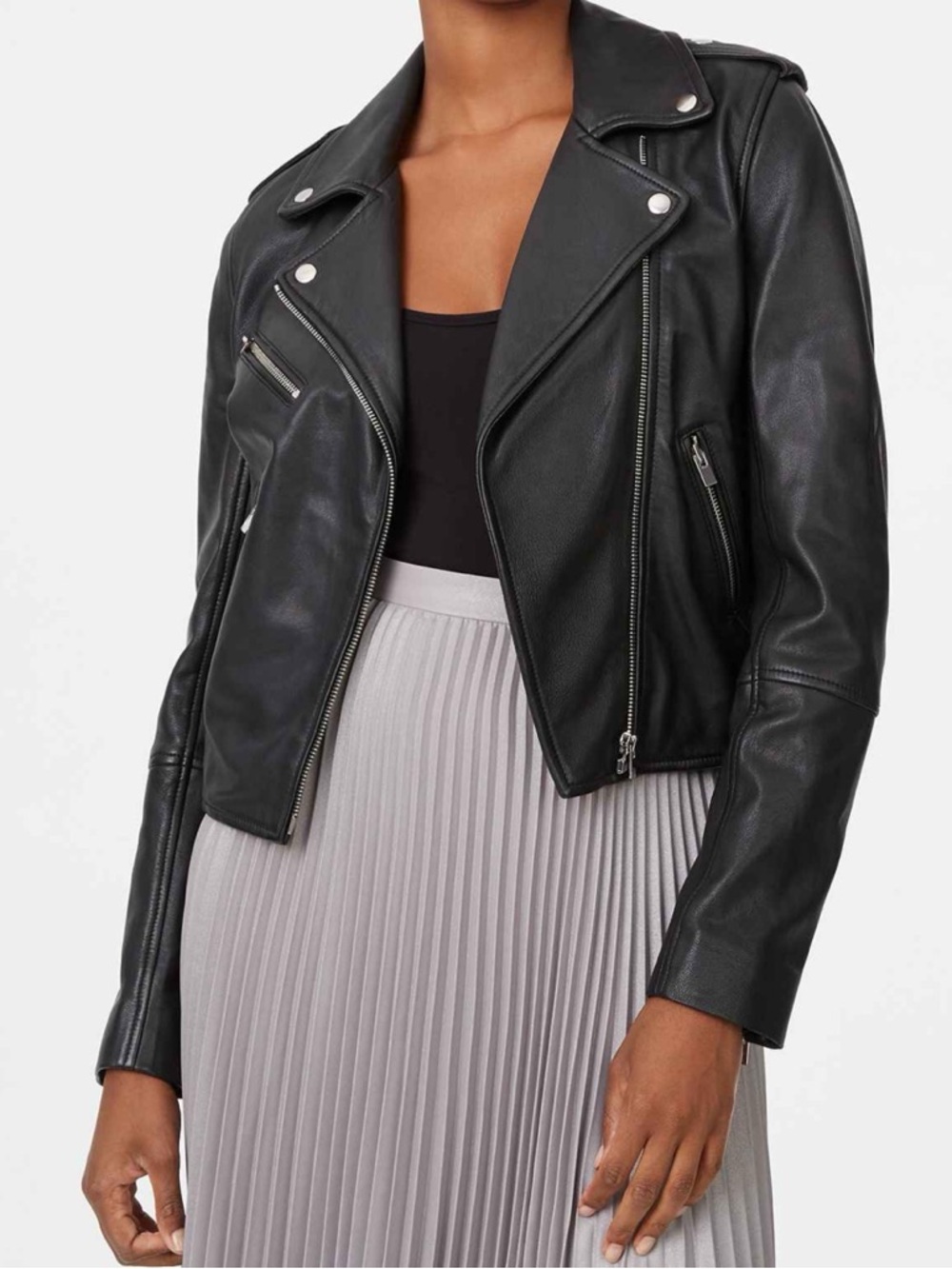 Club Monaco Gracella Black Lamb Leather Moto Woman’s Jacket Size S